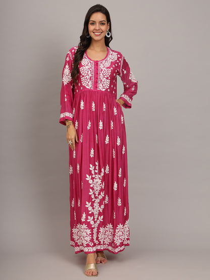 Hand Embroidered Chikankari Muslin Jalabiya-AL4017