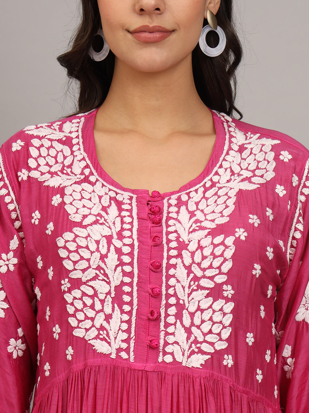 Hand Embroidered Chikankari Muslin Jalabiya-AL4017