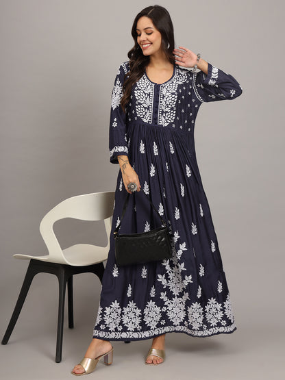 Hand Embroidered Chikankari Muslin Jalabiya-AL4017