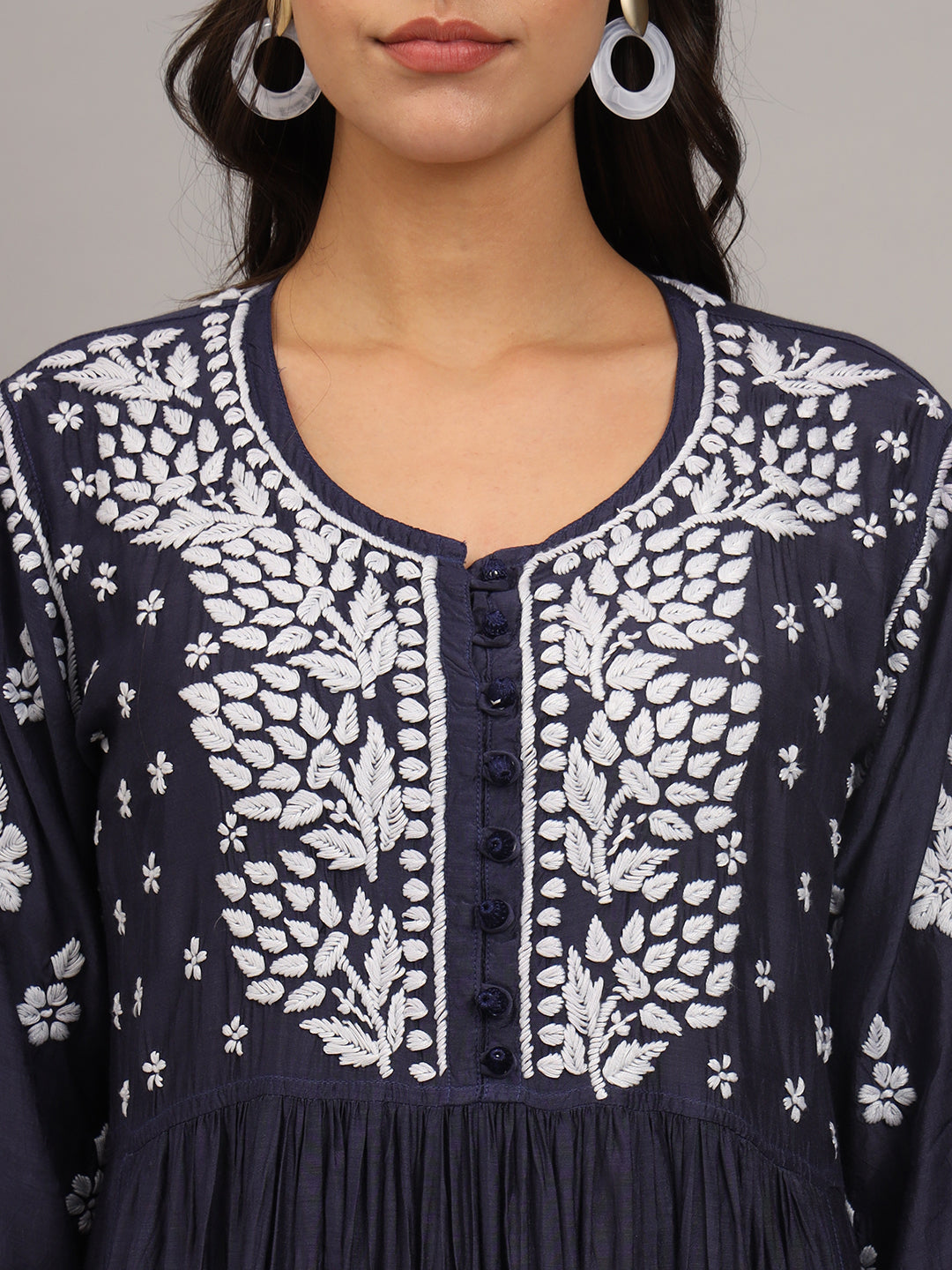 Hand Embroidered Chikankari Muslin Jalabiya-AL4017