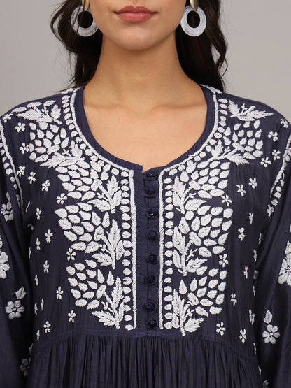Hand Embroidered Chikankari Muslin Jalabiya-AL4017