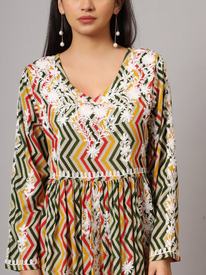 Hand Embroidered Lucknowi Chikankari  Printed Mulmul Cotton Jalabiya-AL3936