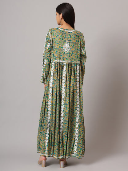 Hand Embroidered Lucknowi Chikankari  Printed Mulmul Cotton Jalabiya-AL3936