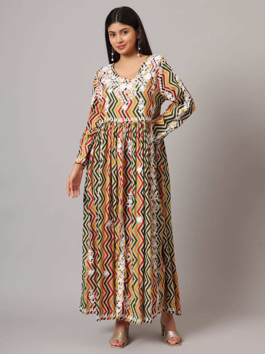 Hand Embroidered Lucknowi Chikankari  Printed Mulmul Cotton Jalabiya-AL3936