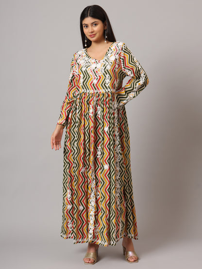 Hand Embroidered Lucknowi Chikankari  Printed Mulmul Cotton Jalabiya-AL3936