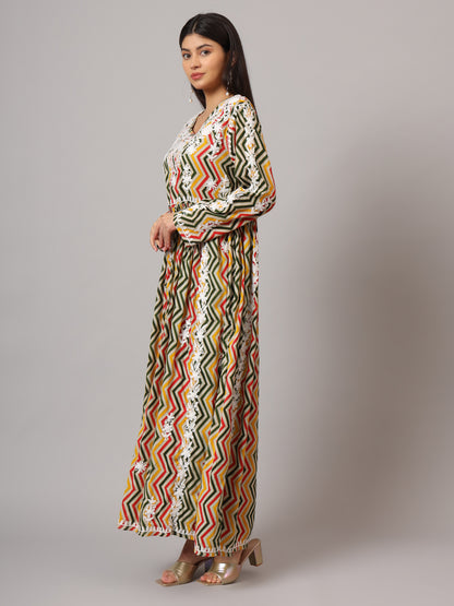 Hand Embroidered Lucknowi Chikankari  Printed Mulmul Cotton Jalabiya-AL3936
