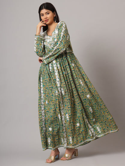 Hand Embroidered Lucknowi Chikankari  Printed Mulmul Cotton Jalabiya-AL3936