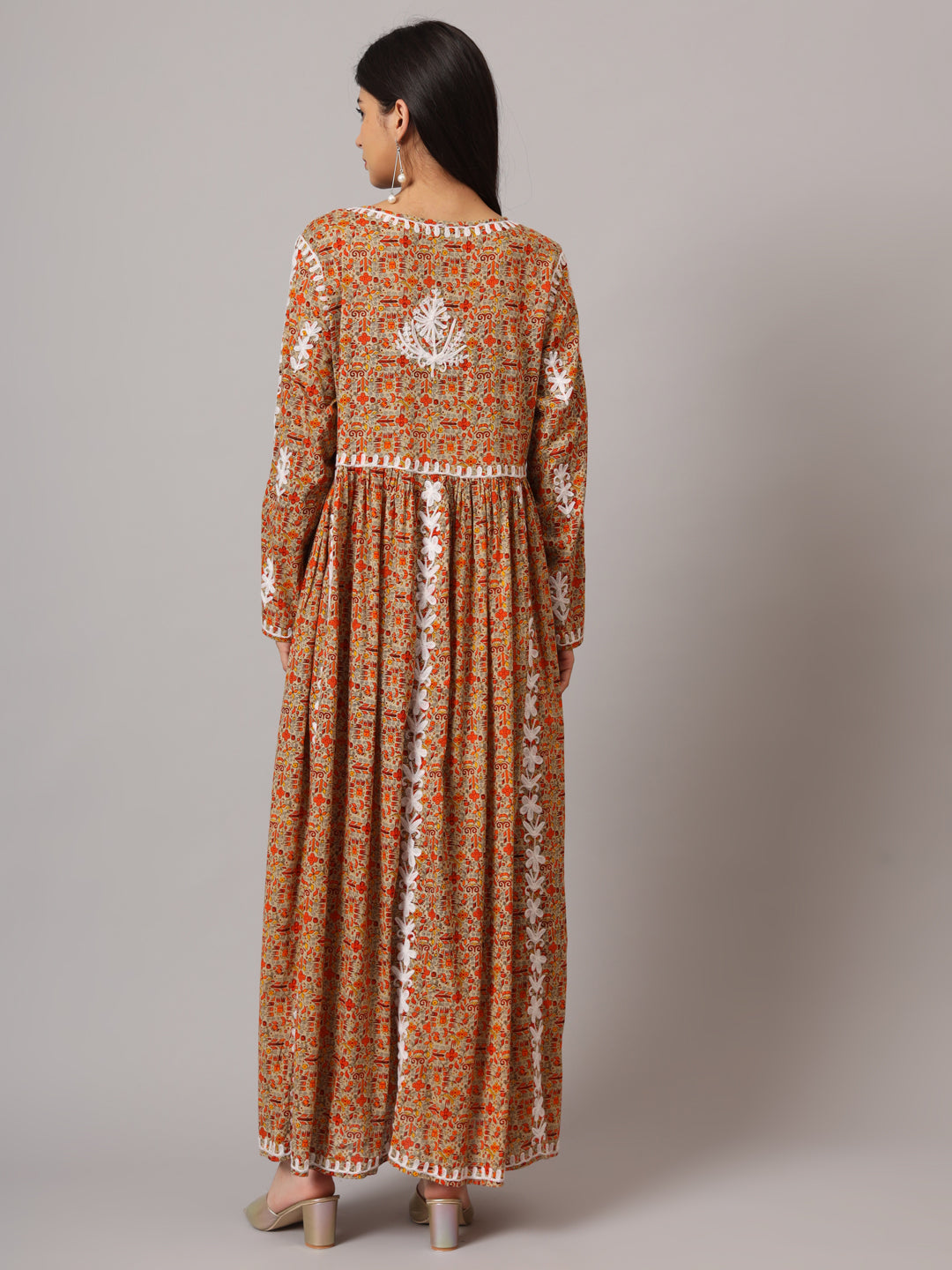 Hand Embroidered Lucknowi Chikankari  Printed Mulmul Cotton Jalabiya-AL3936