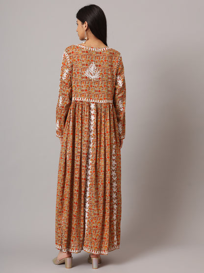 Hand Embroidered Lucknowi Chikankari  Printed Mulmul Cotton Jalabiya-AL3936