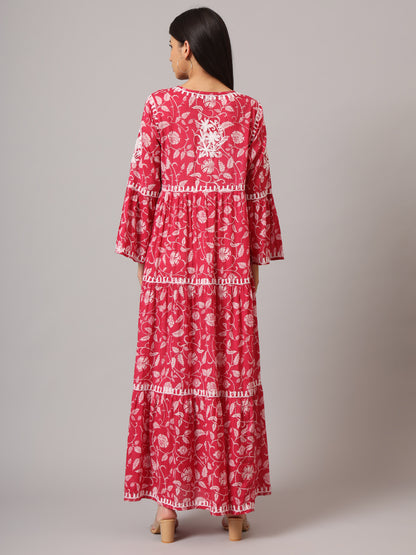 Hand Embroidered Chikankari A-Line Gathering Pattern Mulmul Cotton Jalabiya-AL3673