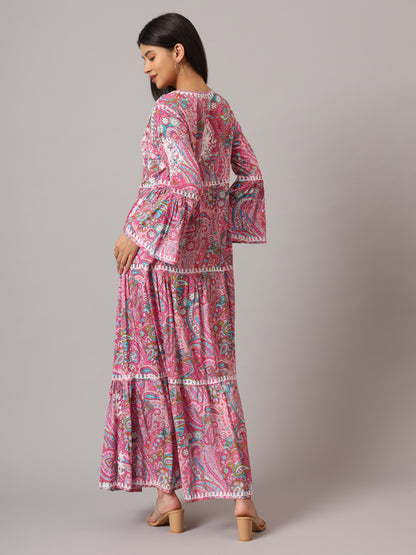 Hand Embroidered Chikankari A-Line Gathering Pattern Mulmul Cotton Jalabiya-AL3673
