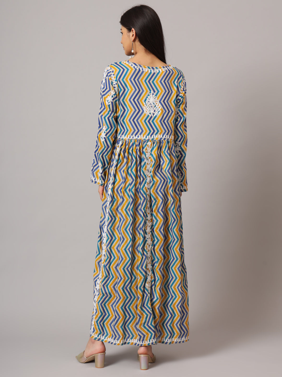 Hand Embroidered Lucknowi Chikankari  Printed Mulmul Cotton Jalabiya-AL3936