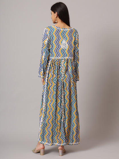 Hand Embroidered Lucknowi Chikankari  Printed Mulmul Cotton Jalabiya-AL3936