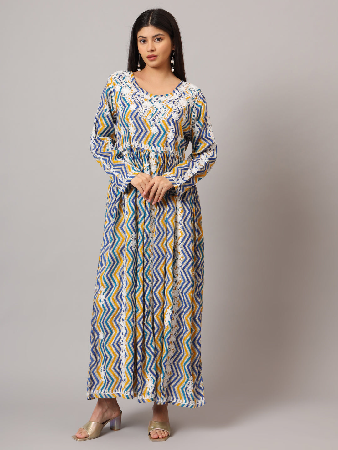 Hand Embroidered Lucknowi Chikankari  Printed Mulmul Cotton Jalabiya-AL3936