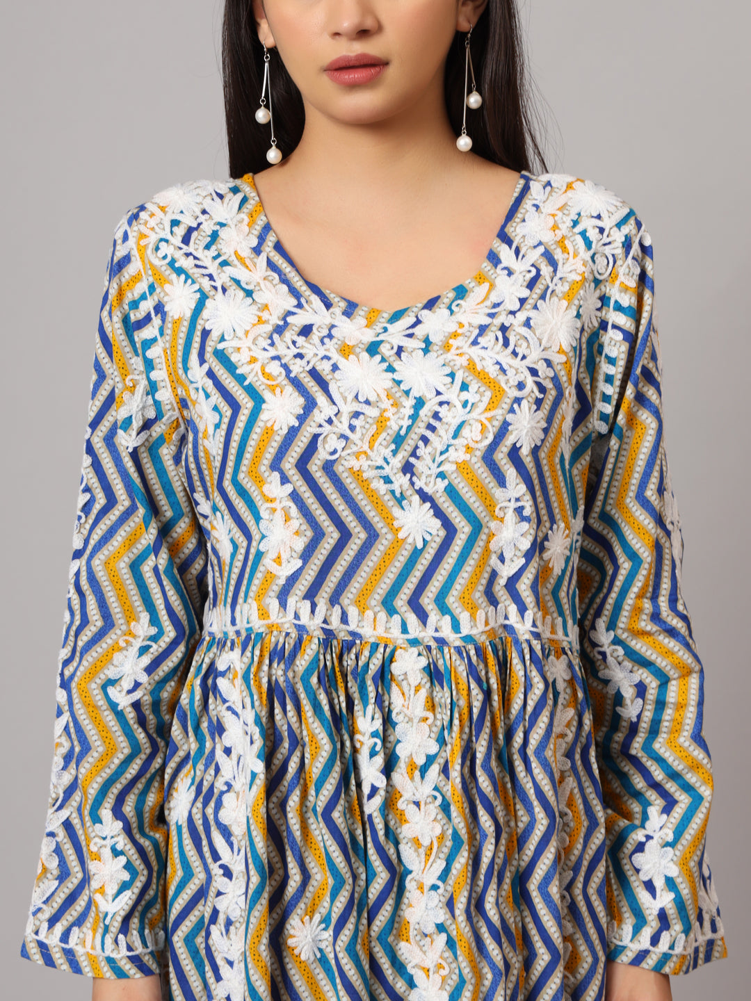 Hand Embroidered Lucknowi Chikankari  Printed Mulmul Cotton Jalabiya-AL3936