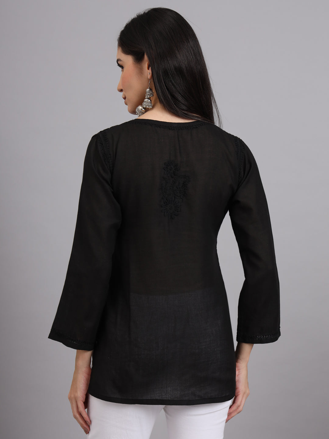 Hand Embroidered Chikankari Cotton Straight Kurti-AL3405
