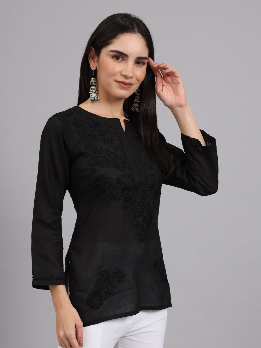 Hand Embroidered Chikankari Cotton Straight Kurti-AL3405
