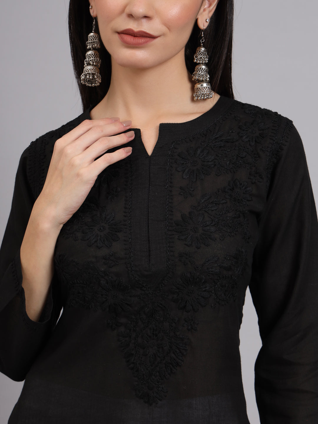Hand Embroidered Chikankari Cotton Straight Kurti-AL3405