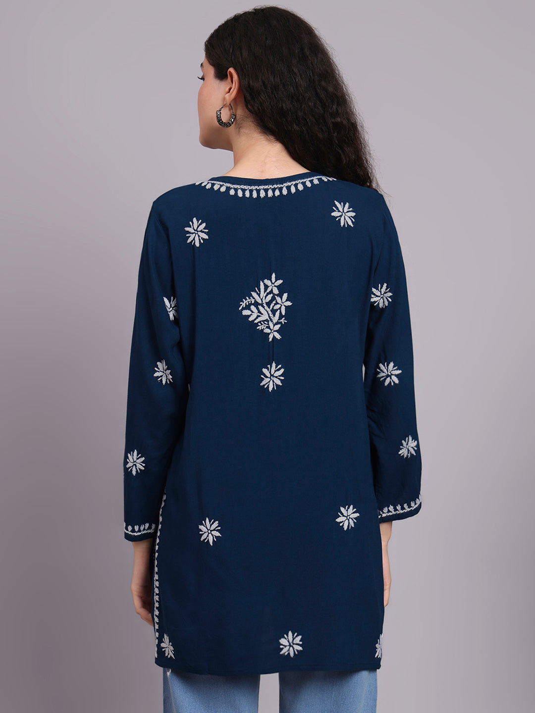 Women Hand Embroidered Chikankari Rayon Kurti-AL4071 Black