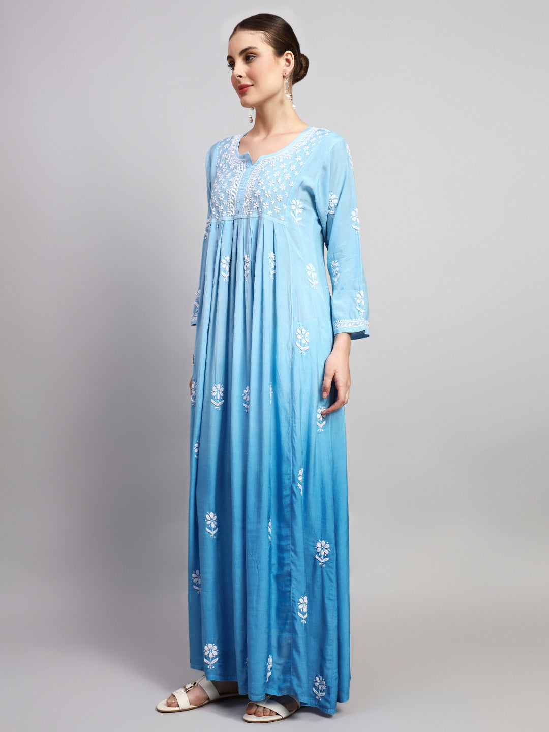 Hand Embroidered Chikankari Muslin Ombre Jalabiya-AL4110 New