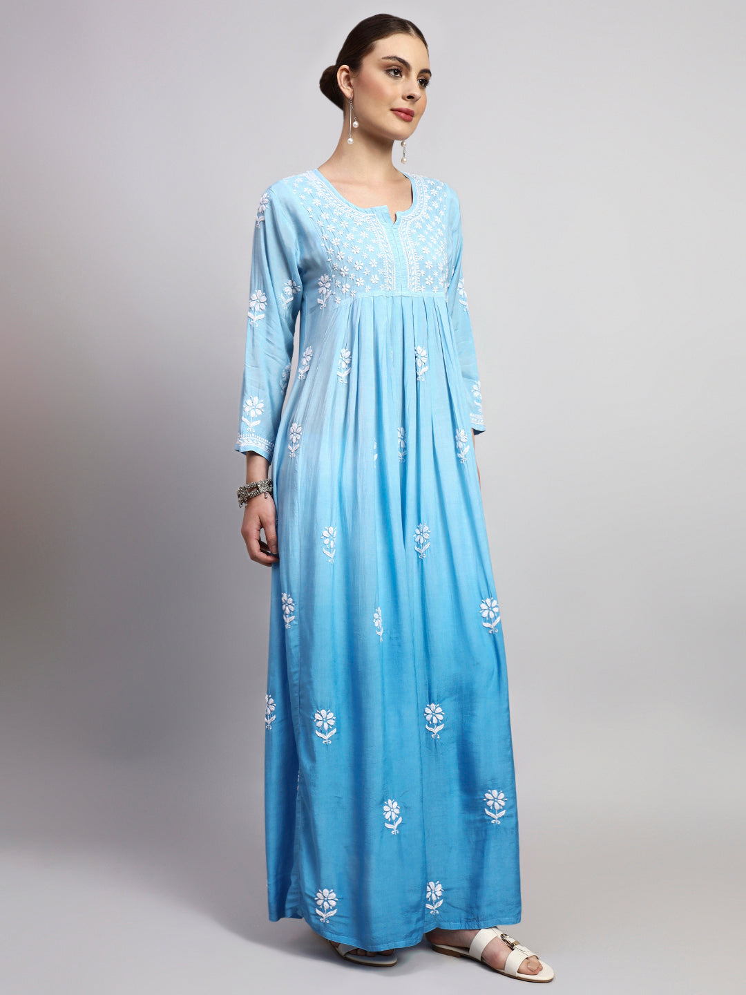Hand Embroidered Chikankari Muslin Ombre Jalabiya-AL4110 New