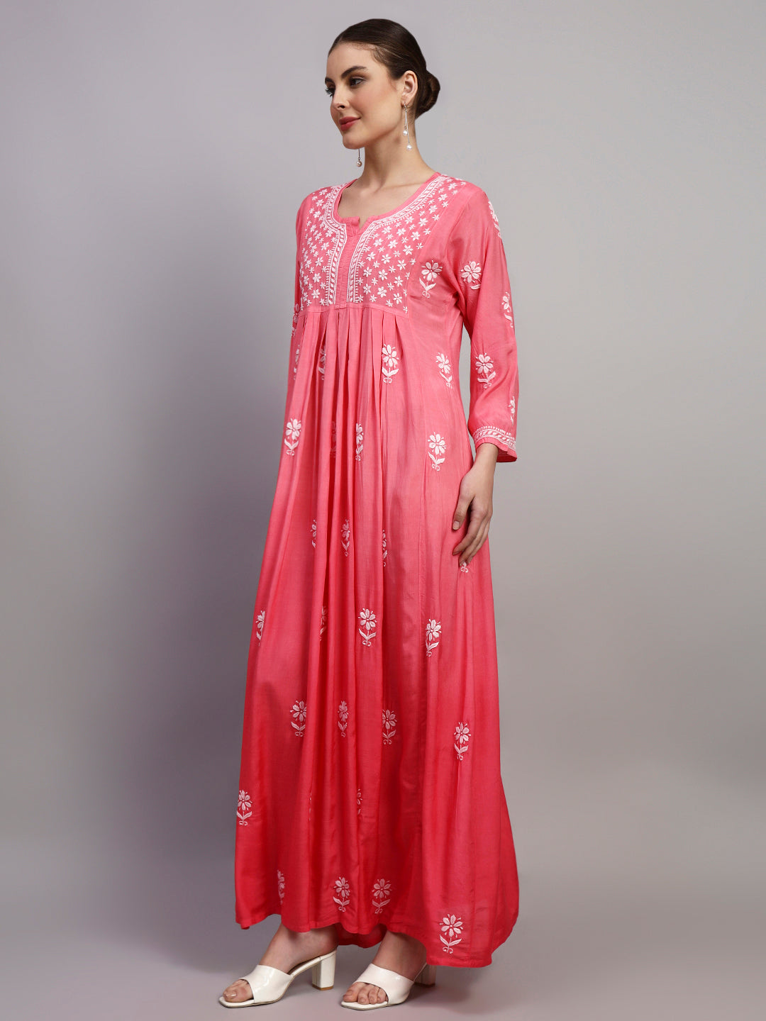 Hand Embroidered Chikankari Muslin Ombre Jalabiya-AL4110 New