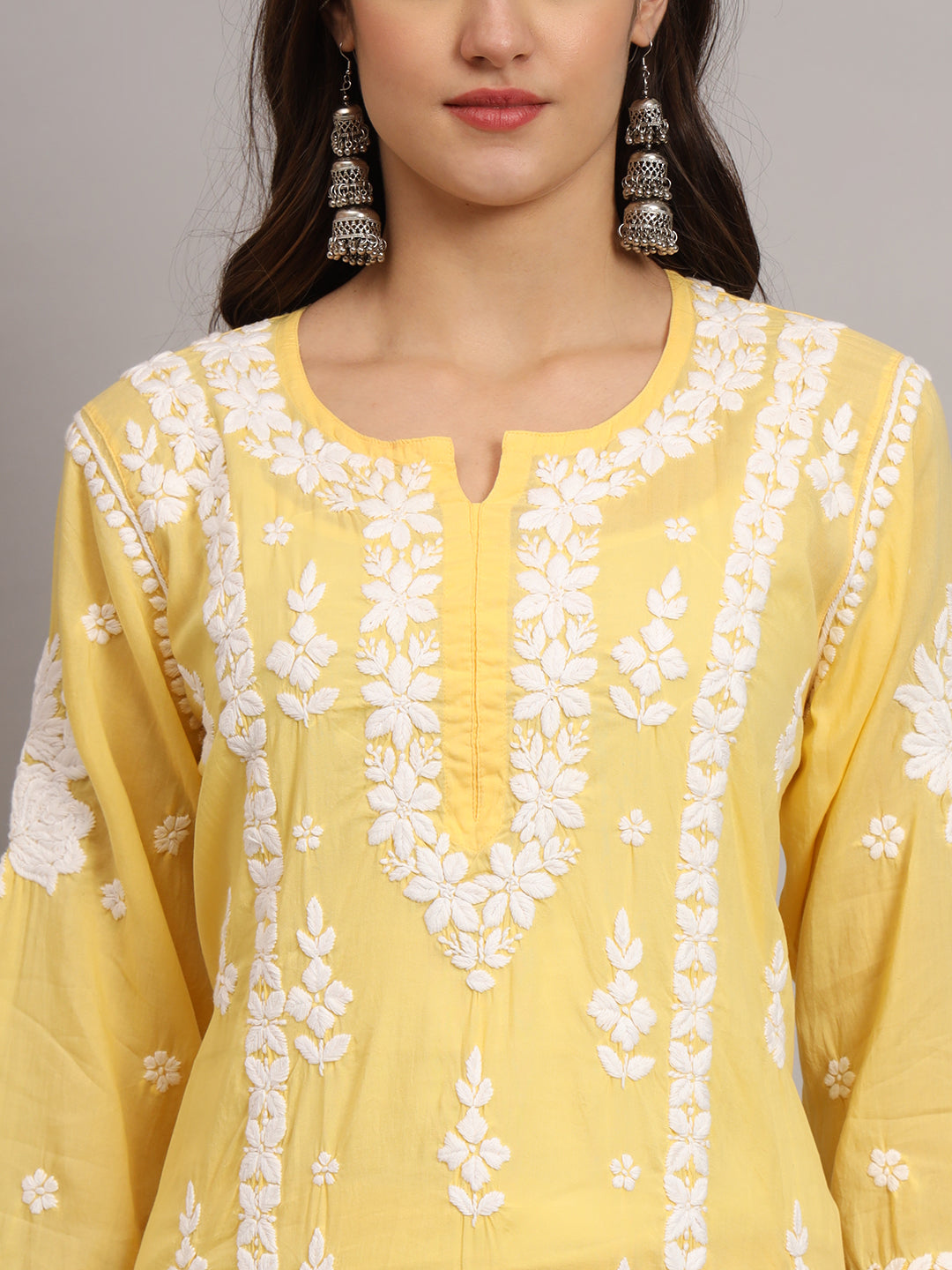Women Hand Embroidered Chikankari Modal Kurta set-AL4049KS Yellow