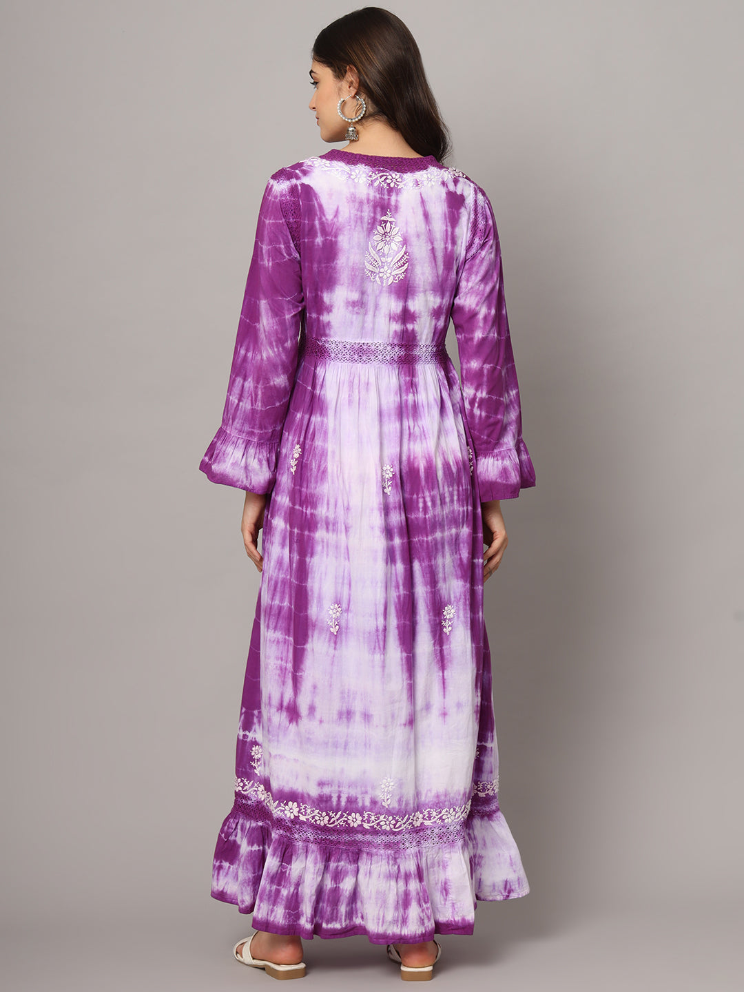 Women Chikankari Hand Embroidered Cotton Jalabiya in Tie-Dye shades-AL2160 Mauve