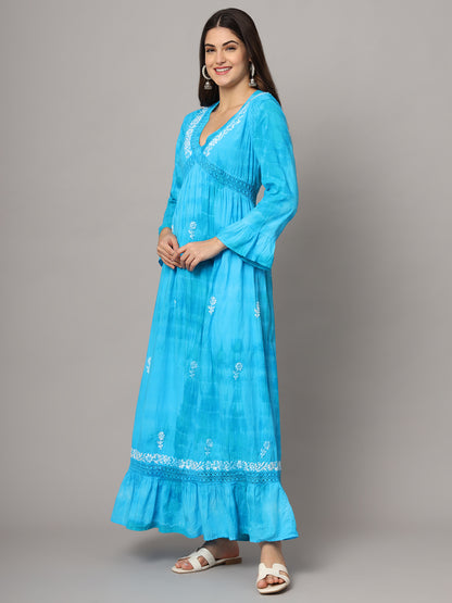 Women Chikankari Hand Embroidered Cotton Jalabiya in Tie-Dye shades-AL2160