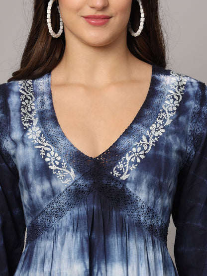 Women Chikankari Hand Embroidered Cotton Jalabiya in Tie-Dye shades-AL2160