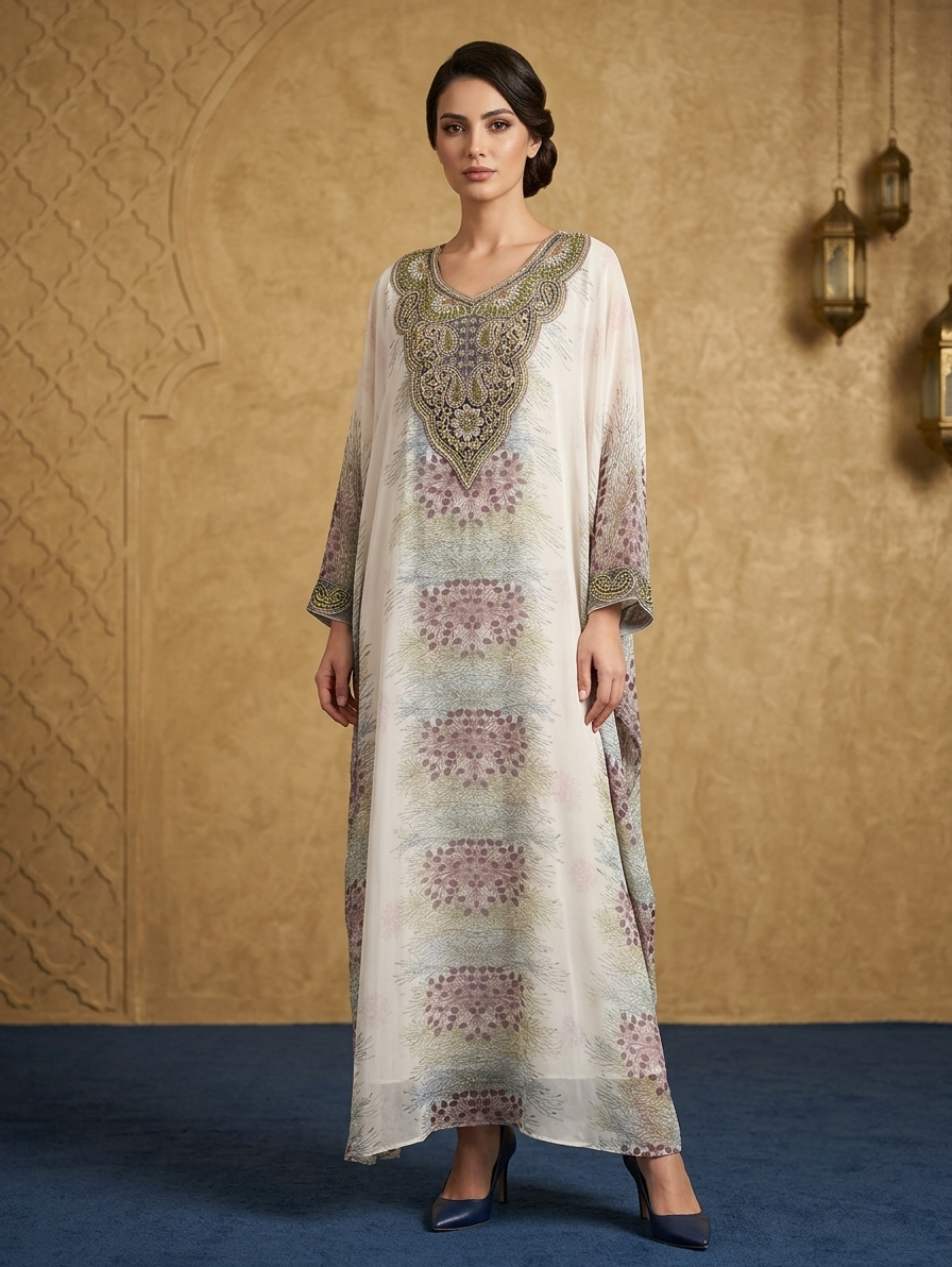 Women Floral Embroidered Chiffon Kaftan-AL3831