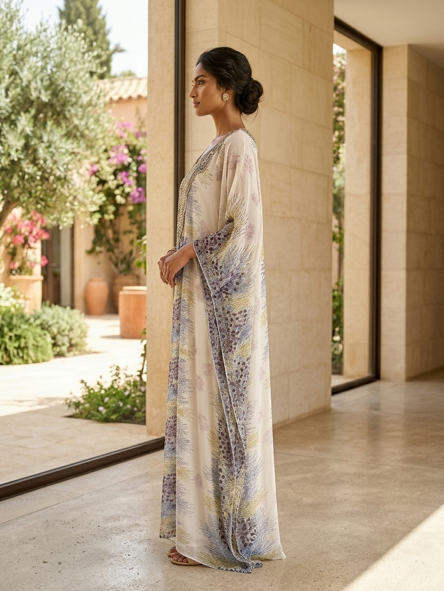 Women Floral Embroidered Chiffon Kaftan-AL3831