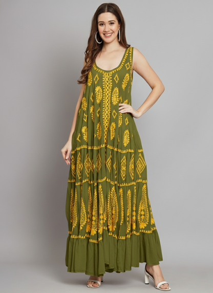 Hand Embroidered Chikankari Modal Kaftan-AL3605A Red