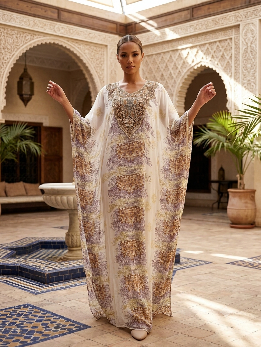 Women Floral Embroidered Chiffon Kaftan-AL3831