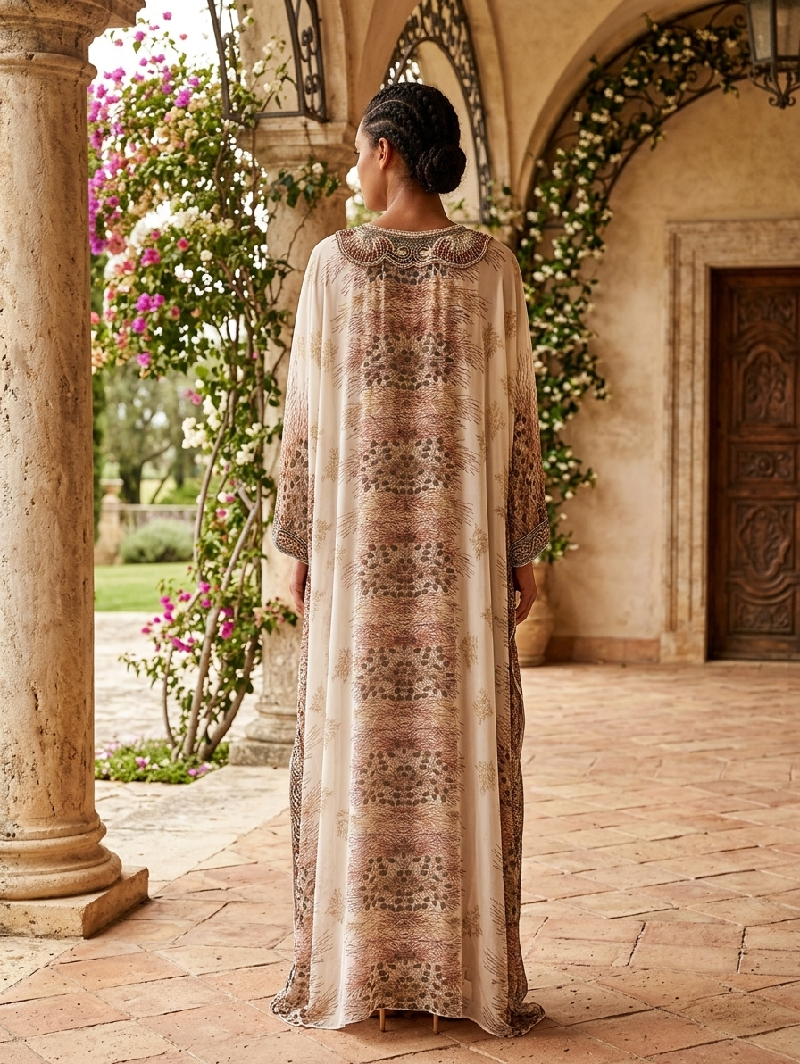 Women Floral Embroidered Chiffon Kaftan-AL3831