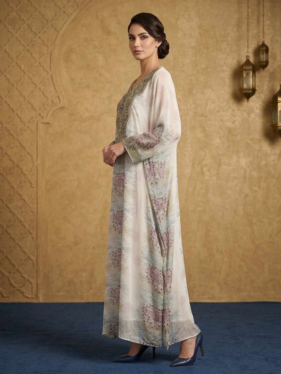 Women Floral Embroidered Chiffon Kaftan-AL3831