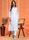 Women Hand Embroidered Chikankari Mulmul Kurti -AL3723 Lavender