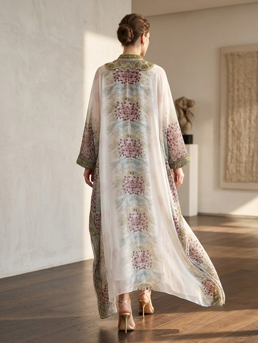 Women Floral Embroidered Chiffon Kaftan-AL3831