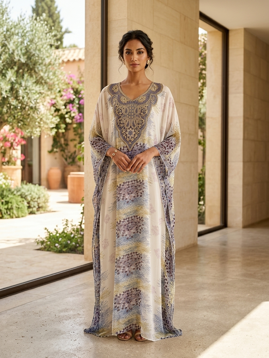 Women Floral Embroidered Chiffon Kaftan-AL3831