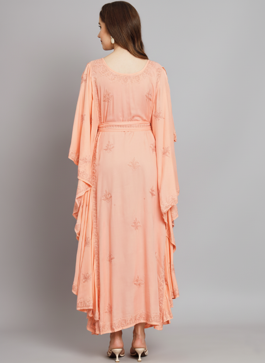 Hand Embroidered Chikankari Modal Kaftan-AL3604A Peachandpeach