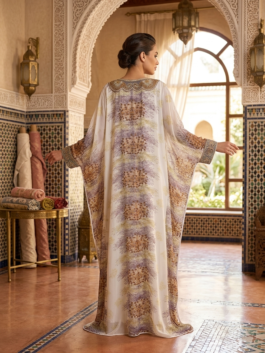 Women Floral Embroidered Chiffon Kaftan-AL3831