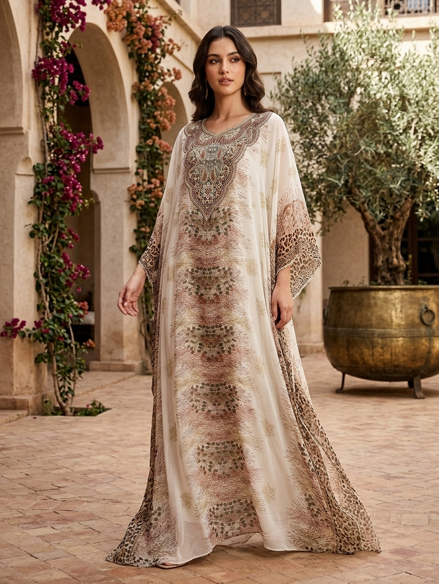 Women Floral Embroidered Chiffon Kaftan-AL3831
