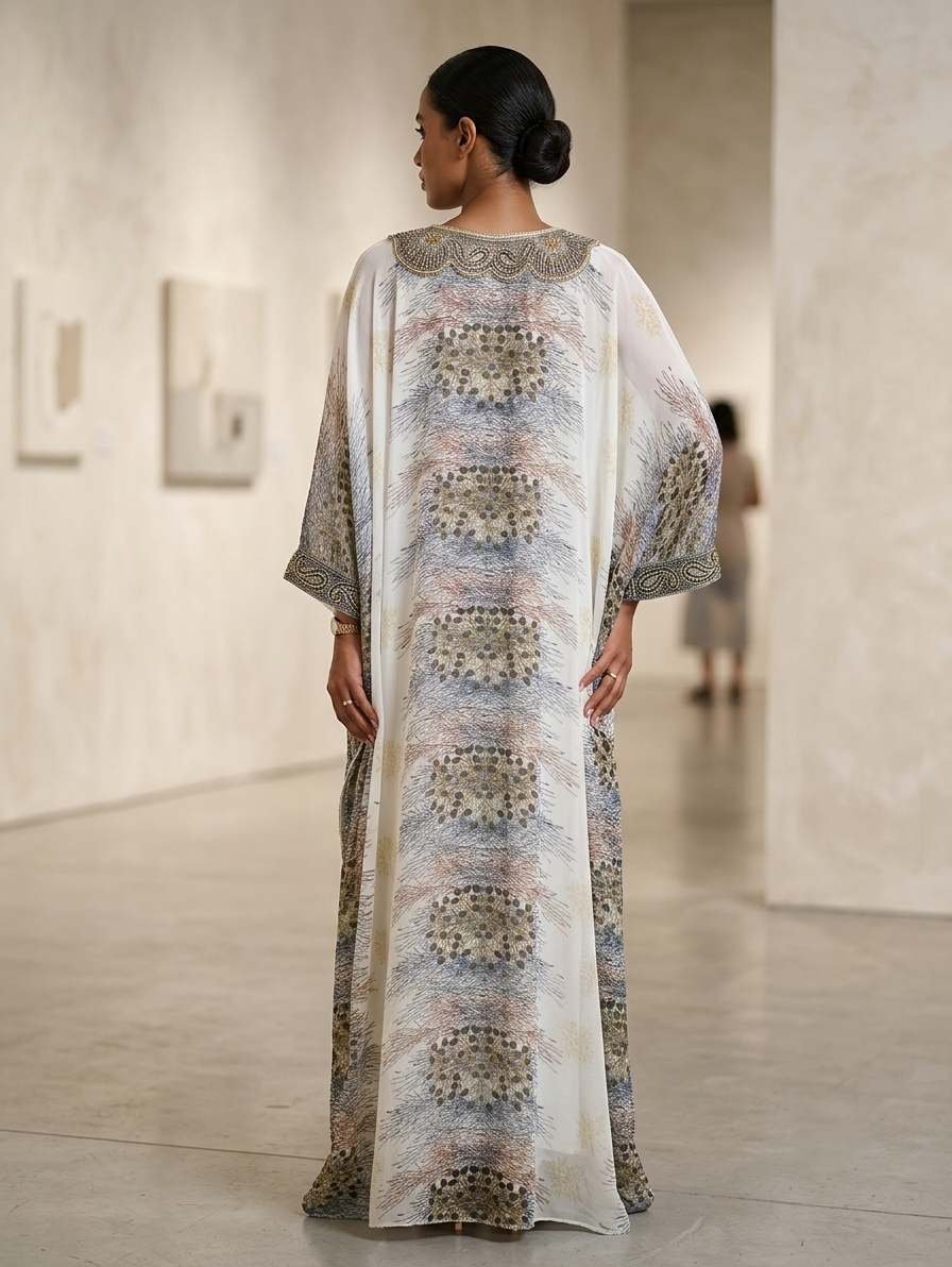 Women Floral Embroidered Chiffon Kaftan-AL3831