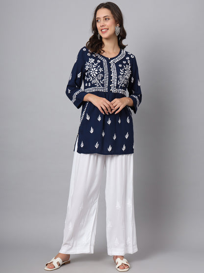 Women Hand Embroidered Chikankari Rayon Kurti-AL3696