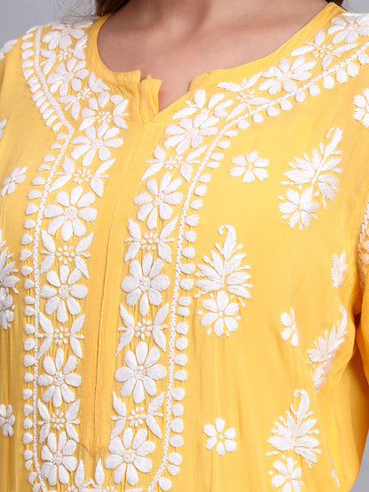 Women Hand Embroidered Chikankari Modal Straight Kurta-AL4042 Yellow