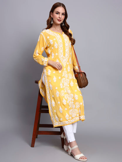 Women Hand Embroidered Chikankari Modal Straight Kurta-AL4042 Yellow