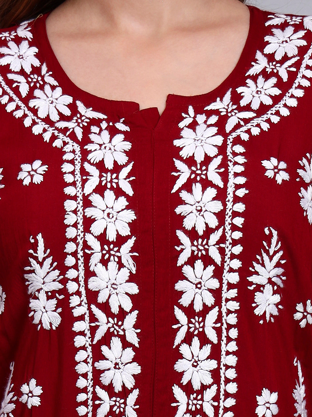 Women Hand Embroidered Chikankari Modal Straight Kurta-AL4042 Maroon