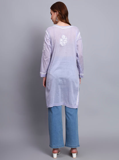 Women Hand Embroidered Chikankari Cotton Kurti -AL3685 Mauve