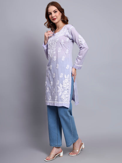 Women Hand Embroidered Chikankari Cotton Kurti -AL3685 Mauve