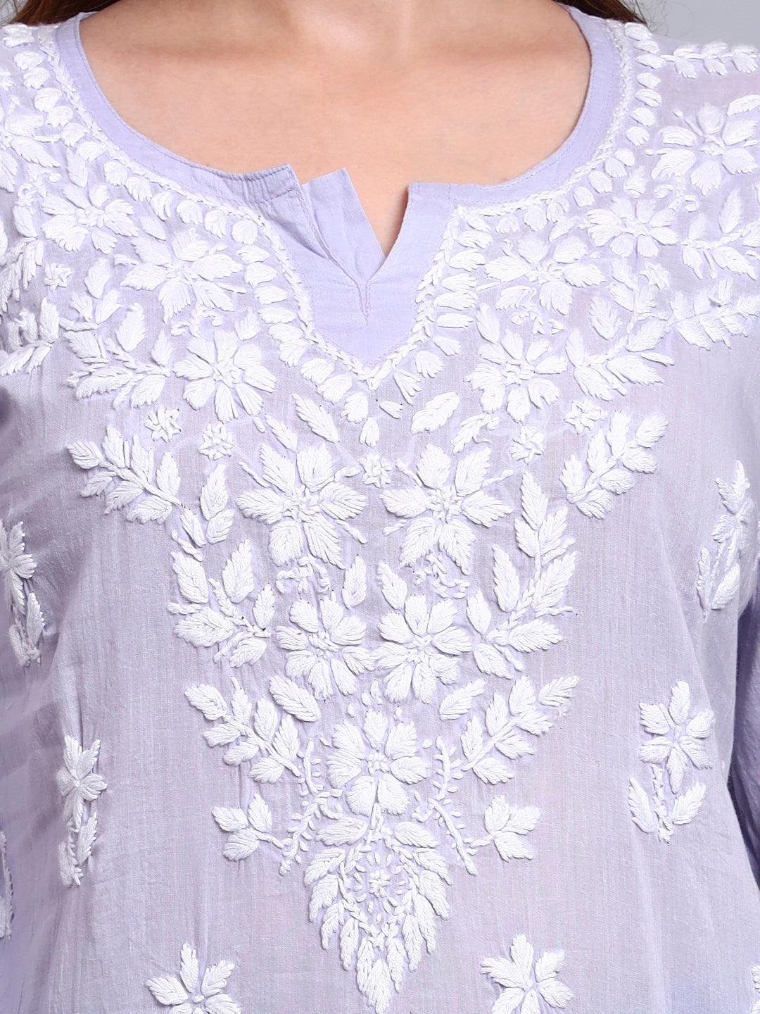 Women Hand Embroidered Chikankari Cotton Kurti -AL3685 Mauve